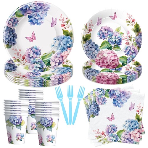 Hydrangea Floral Plates And Napkins Party Supplies, Hydrangea Party Decoratio...