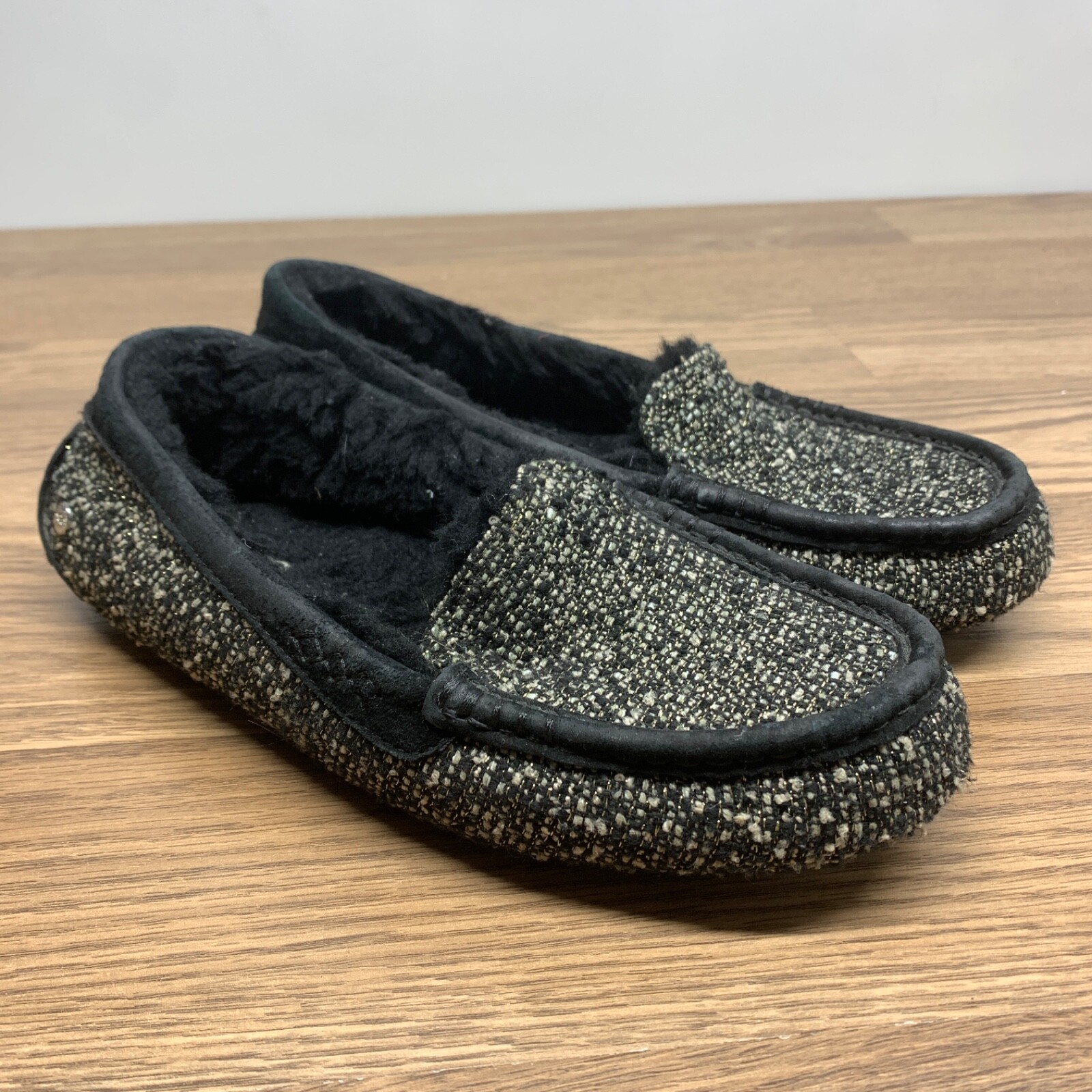 PANTOFOLA D’ORO UGG Australia Ansley ciabatte mocassini glitter taglia 9 bronzo nero oro 1009171