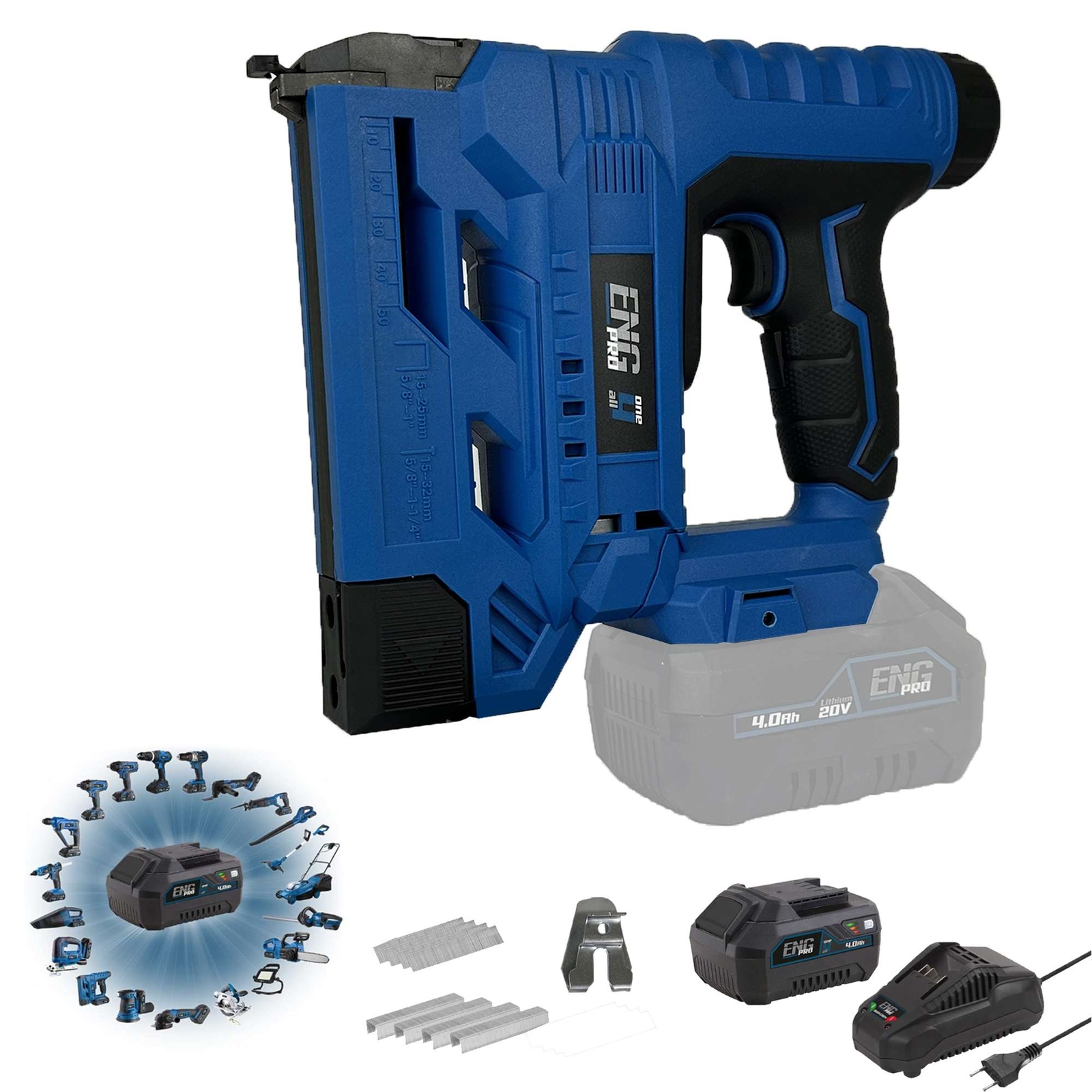 Graffettatrice e Sparachiodi Linea professionale ONE4ALL 20V - 1 batteria 4.0Ah