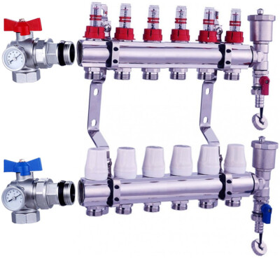 Heizkreisverteiler Fussbodenheizung NORDIC TEC 2-12 Kreise + Eckventilen 90°