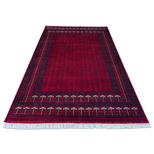 Handmade Hand Knotted Woolen Rug, 6x9 feet, Red Traditional Parda Pattern - Picture 5 of 9