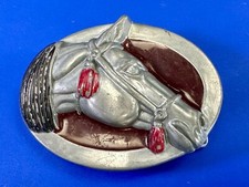 Raised Horse Head Vintage Cowgirls Red Enamel Accents Belt Buckle