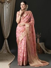 Women's Organza Ethnic Motif Woven Design Saree With Unstitched Blouse Piece