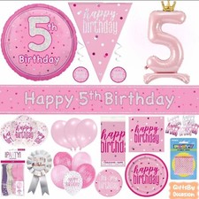 Pink 5th Birthday Decorations Happy Party Banner Bunting Balloons Candles Age 5