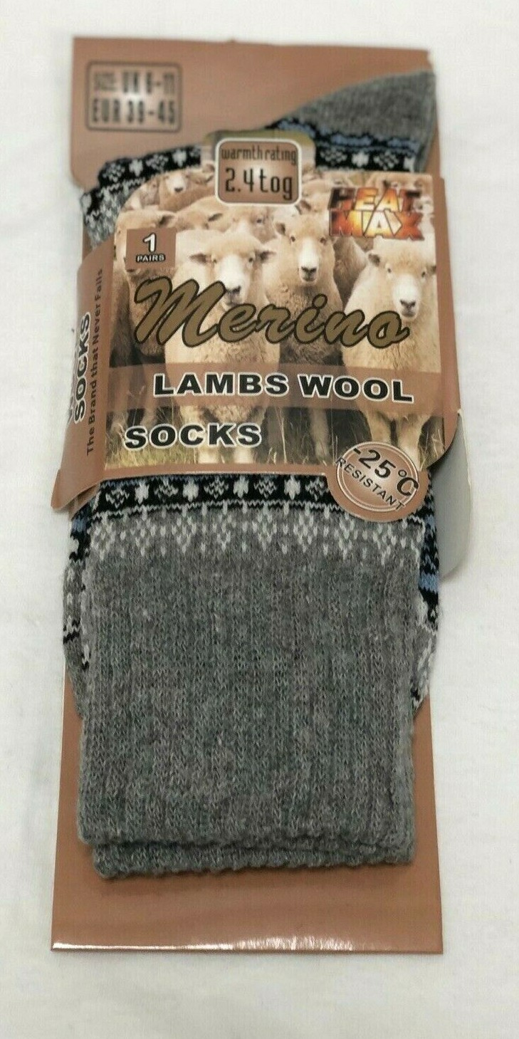 MEN LAMBS WOOL MERINO SOCKS 2 PAIRS WARMTH RATING 2.4TOG THERMAL WOOL