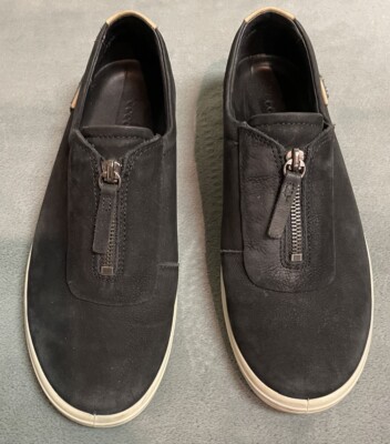 Womens Ecco Shoes Casual Soft 7 Low Top Sneakers Black Suede Zip Slip On Sz 40/9