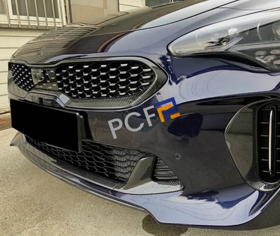 Parachoques delantero con aspecto de fibra de carbono, parrilla inferior superior, se adapta a Kia Stinger 2017-24 Foto 3 de 4