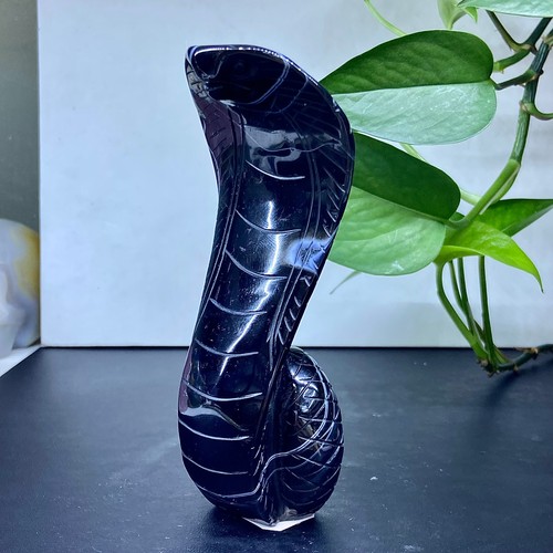 Piedra preciosa natural serpiente tallada a mano ágata negra natural 254G