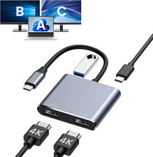USB-C to Dual HDMI Adapter, 4K 60Hz Splitter for Dual Monitors with 100W PD Char