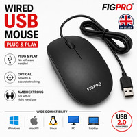Wired USB Mouse Optical for PC Laptop – Corded Left Right Hand Plug & Play