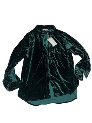 Dear John Size S Velvet Long Sleeve Green Top Button Down Length 27/33  #D1