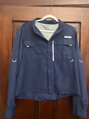 Camisa de pesca RealTree para hombre azul con botones manga corta ventilada exterior mediana
