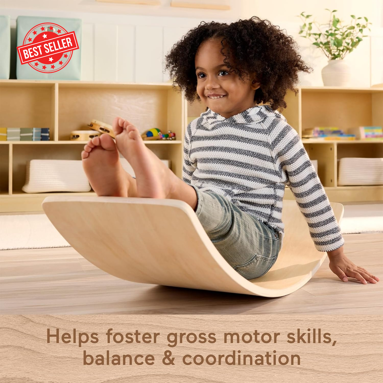 Wood Montessori Toy Rockin' Balance Board, American Montessori Society Seal of E thumbnail 3