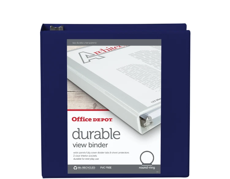 CARPETA DE 3 ANILLAS MARCA OFFFICE DEPOT® VISTA DURADERA, ANILLOS REDONDOS DE 2", AZUL - AZUL Foto 2 de 4