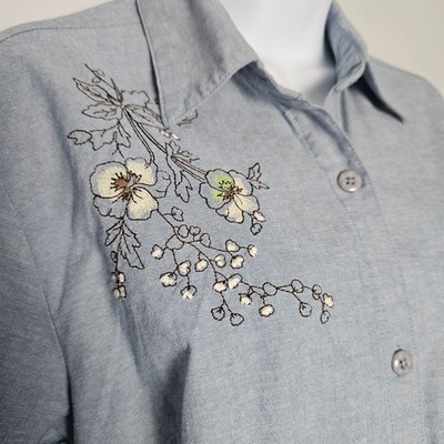 Classic Elements Floral Embroidered Button Down Shirt Women S Cotton Boho Light