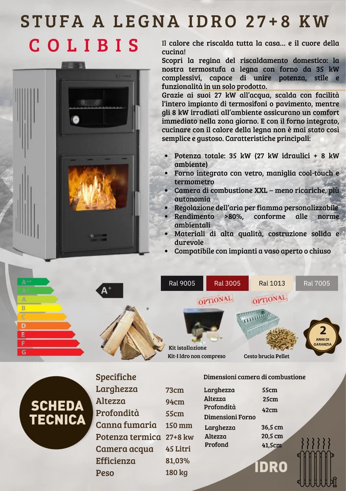 Stufa a Legna con Forno IDRO 27 + 8 KW - Immagine 2 di 4