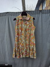 Next Blue Boho Floral Sequin Embellished Mini Shirt Dress UK 14