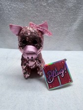 Bling Pink Sequin Pig Plush Bling Sparkly Stuffed Animal Toy Glitter Bow New