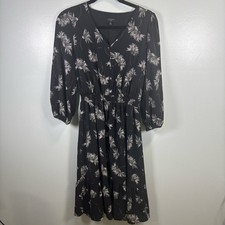 Talbots Black and White Floral Long Sleeve Dress Sz 8P