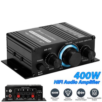 400W 12V 2 Channel Powerful Stereo Audio Power Amplifier HiFi Bass Amp Car Home