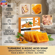 5 Pack Turmeric Kojic Acid Soap Bar for Dark Spots Face Body Brightening 80g..