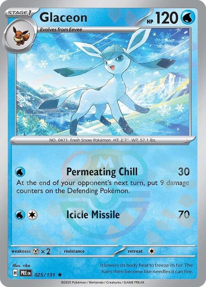 GLACEON 025/131 PRISMATIC EVOLUTIONS POKEMON (MASTER BALL HOLO, NM)