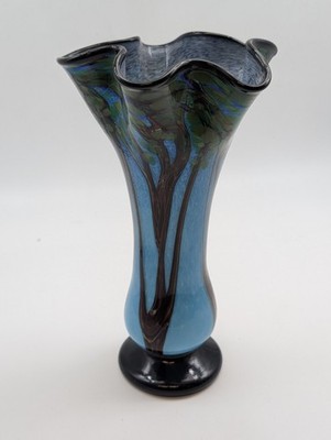 Mark Ellinger GLASS QUEST Iridescent Art Vase Fall Tree Vase 12.25''HX6.25''WX3.75