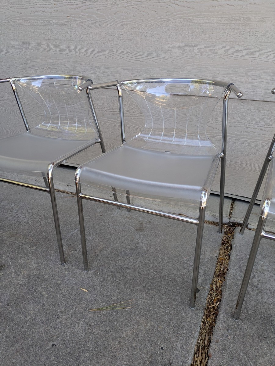 Rare Vintage 90s Set of 4 Ikea Elmer Stacking Chairs Clear Acrylic