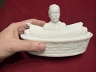 Vintage Milk Glass Lid Admiral Dewey Ship Boat Covered Butter Dish Figural