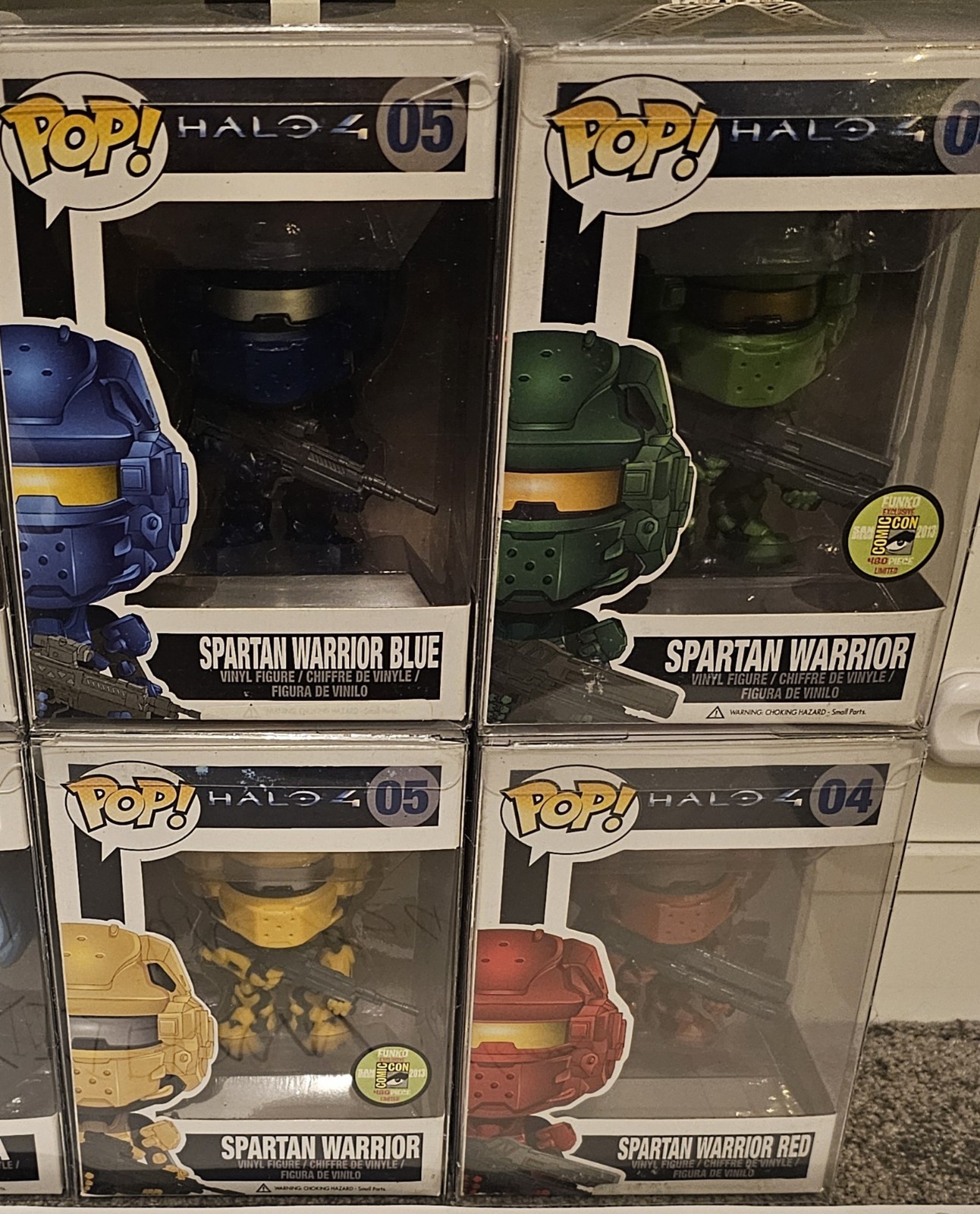 Funko Pop! Halo Spartans. Paquete verde, amarillo, rojo y azul.