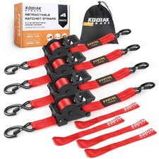Retractable Ratchet Straps 2" x 10ft, 3000lb, Heavy Duty Tie Down -Red, 4 Pack
