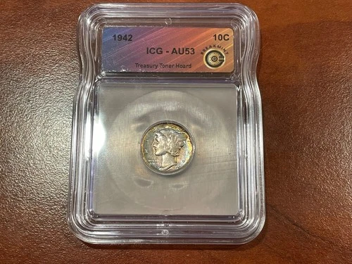 1942 ICG AU53 Mercury Dime with Toning From Treasury Toner Hoard
