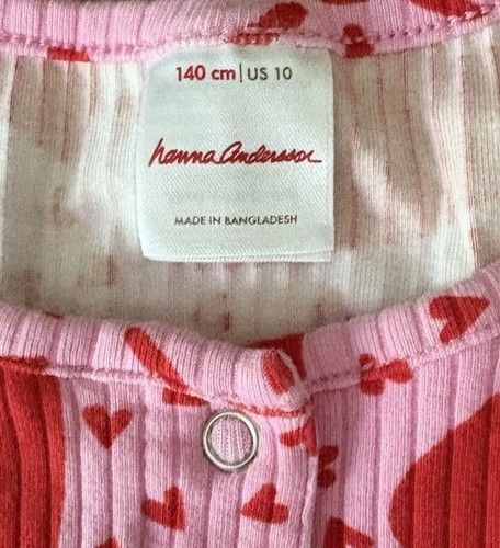 Hanna Andersson Girls Pink Red heart Long Sleeve Ribbed dress Size 140cm US 10 - Picture 4 of 5