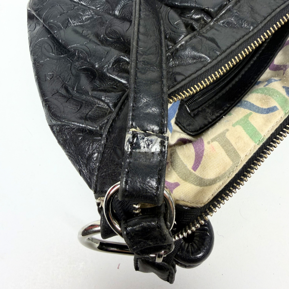 Guess Y2K Black Monogram Hobo Shoulder Bag Rhinestone Logo Faux