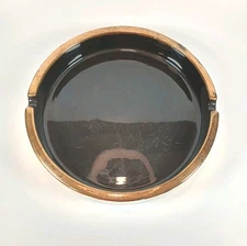 Vintage MCM Retro Ashtray 1983 JARU 10" Large Black With Gold Edge Ceramic READ