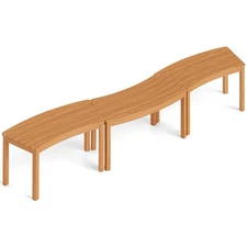 Outdoor Curved Acacia Wood Bench Set of 3 Patio Garden Backless Fire Pit Bench