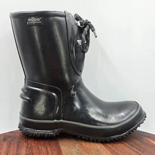 Bogs Urban Farmer Boots Women's 6 Black Waterproof Lace Up Muck Duck Rain Rubber