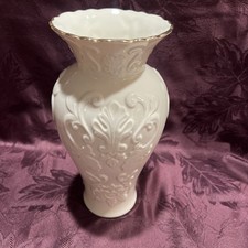 Lenox Embossed Floral Vase 10โ Gold Trim Scalloped Rim Made in USA