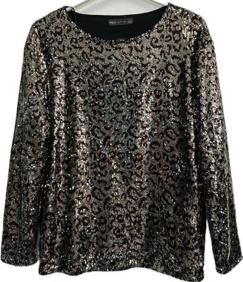NEW Marks & Spencer Gold Leopard Animal Print Sequin Top Size 10 Occasion Party
