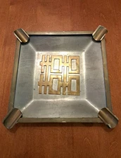 Vintage Brass & Pewter Ashtray Double Happiness Made In Hong Kong