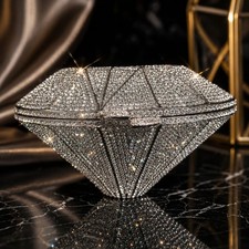 Rhinestone Diamond Shape Clutch Silver Crystal Evening Bag NWOT