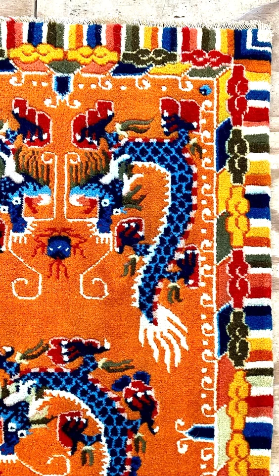 ALFOMBRA DRAGÓN TEJIDA LANA TIBETANA ART DECO Foto 4 de 4