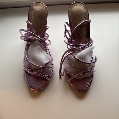Missguided Pink Metallic Heels Size 9 Wrap Up Leg Brand New