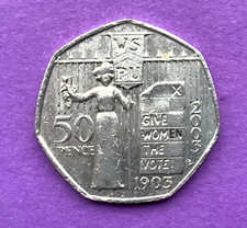 Emily Pankhurst SUFFRAGETTES 50p 2003 Pence Coin Circulated Give Women the Vote