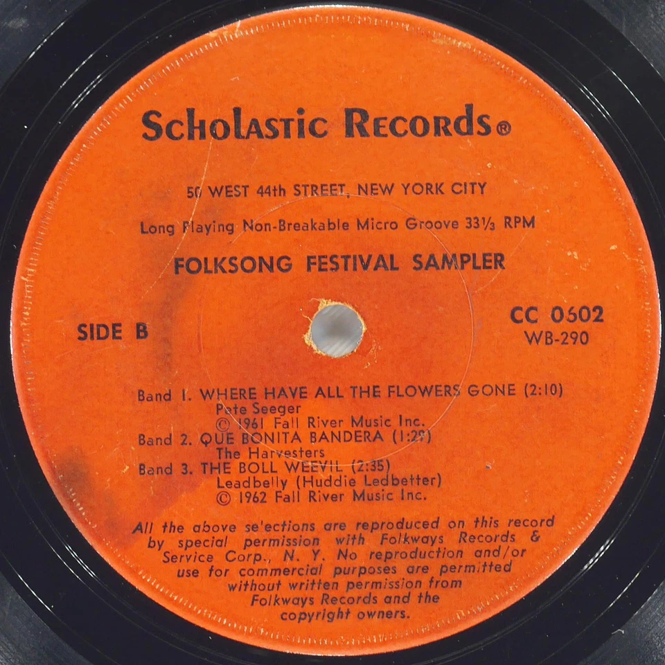VARIOUS Folksong Festival Sampler SCHOLASTIC CC 0602 VG 45 7" 1967 Folk - Image 3 of 4