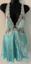 Victoria Secret Blue Baby Doll Slip Dress Top Large 2016 Lace Open Back Lingerie
