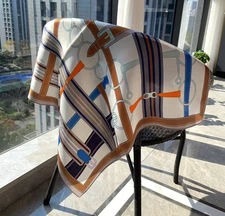 Circular belt Print Pure 100% Mulberry Silk Neckerchief Square Wrap 26'' Scarf  