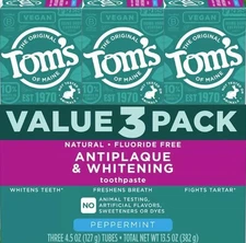 Tom's Of Maine Vegan Antiplaque Whitening Natural Toothpaste Peppermint - 3-Pack