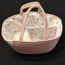 KiddyCare XL Woven Diaper Caddy Organizer Nursery Storage Pink w/ Flowers