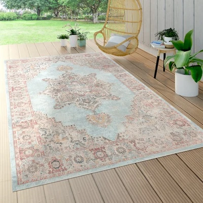 Outdoor Teppich Wetterfest Balkon Küche Muster Ornamente Mandala Türkis Blau - Bild 1 von 4